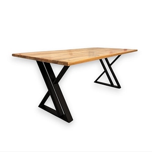 Masa de lemn masiv fag, cu picioare din metal, 200x95x75.5 cm