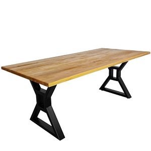 Masa din lemn masiv fag, cu picioare din metal, 200x95x75.5 cm