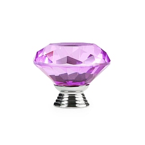 Buton Maner Mobilier Onuvio, forma diamant, Diamond Cut Luxury, Cristal K9, diametru 40mm, baza aliaj Zinc Aluminiu, Mov