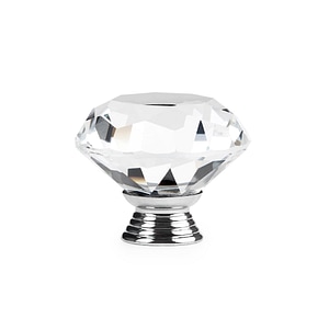 Buton Maner Mobilier Onuvio, forma diamant, Diamond Cut Luxury, Cristal K9, diametru 40mm, baza aliaj Zinc Aluminiu, Argintiu / Transparent