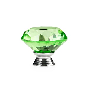 Buton Maner Mobilier Onuvio, forma diamant, Diamond Cut Luxury, Cristal K9, diametru 40mm, baza aliaj Zinc Aluminiu, Verde