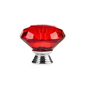 Buton Maner Mobilier Onuvio, forma diamant, Diamond Cut Luxury, Cristal K9, diametru 40mm, baza aliaj Zinc Aluminiu, Rosu