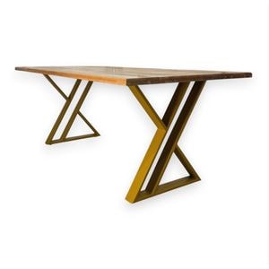 Masa de lemn masiv fag, cu picioare din metal, aurii, 200x95x75.5 cm