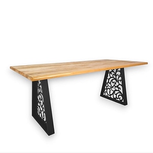 Masa din lemn masiv fag, cu picioare din metal, 200x95x76.5 cm