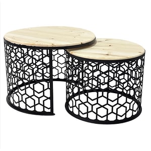 Masa de cafea rotunda, set de masute pentru living rotunde, cu blat din lemn, extensibila