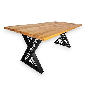 Masa din lemn masiv fag, cu picioare metalice, 200x95x76.5 cm