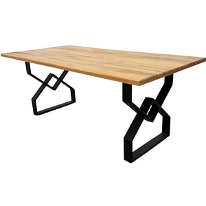 Masa din lemn masiv fag, cu picioare de metal, 200x95x75.5 cm