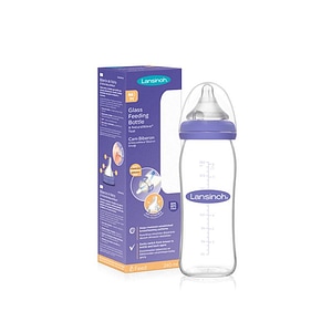 Biberon Lansinoh din sticla, 240 ml, cu tetina Natural Wave, flux mediu