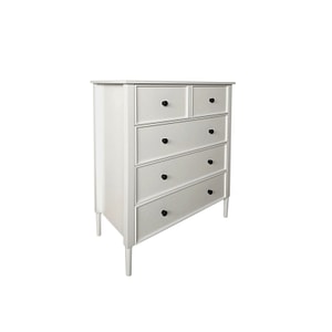 Comoda din PAL, 5 sertare,  manere din lemn, negre, design modern, 80x40x95cm, alb