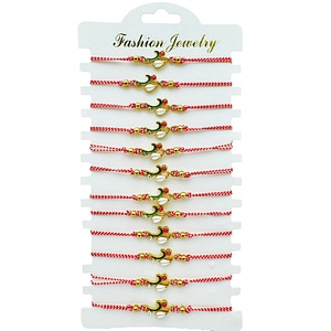 Set martisoare BaoBao, Bratari reglabile, Cu snur elastic si pandantiv, Ghiocel norocos cu gargarita, 12 buc