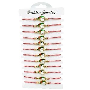 Set martisoare BaoBao, Bratari reglabile, Cu snur elastic si pandantiv, Ghiocel Norocos, 12 buc, Alb/Verde