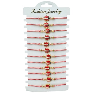 Set martisoare BaoBao, Bratari reglabile, Gargarita norocoasa, 12 buc, Alb/Rosu