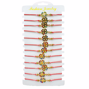 Set martisoare BaoBao, Bratari reglabile, Trifoi Norocos, Cu pietricele multicolore, 12 buc