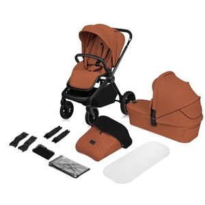 Carucior 2 in 1 Lionelo, Mika Plus, Cadru aluminiu, Landou intarit, Salteluta moale, Reversibil, Sistem de ventilatie 3D, Cu accesorii, Pana la 22 kg, EN1888-1 EN1888-2, EN1466, Maro