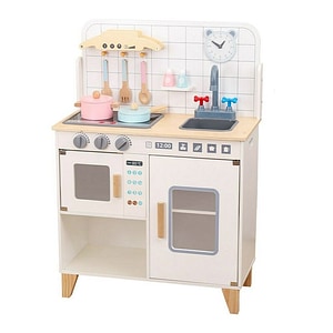 Bucatarie copii Baby Mix, Din lemn, Cu accesorii, 85x60x28 cm, Conform cu EN 71-1,2,3, 3 ani+, White