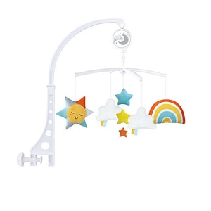 Carusel muzical Bebe Stars, Pentru patut, Cu jucarii moi, Cu joc muzical, Mecanism de reglare, 0 luni+, Rainbow