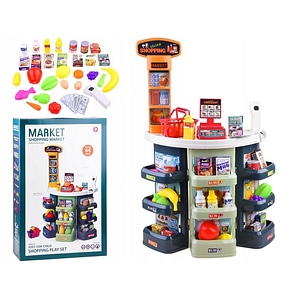 Set de joaca Jokomisiada, Grocery store, Cu casa de marcat, Cos, Accesorii, 44 piese, 3 ani+, Multicolor