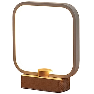 Lampa led ambientala Echo Soul, pentru birou, dormitor, living sau sufragerie, cu lumina calda pentru citit sau de veghe, design modern, in forma patrata si baza de lemn