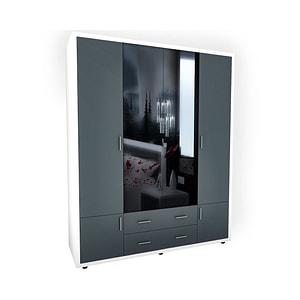 Dulap Torino, 6 usi, cu oglinda, 165 x 202 x 54 cm, Alb/Gri 