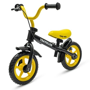 Bicicleta fara pedale Baby Mix, Traveller, Cu manere antiderapante, Reglabila pe inaltime, Cu roti de 12 inci, Pana la 20 kg, 2-4 ani, Black/Yellow