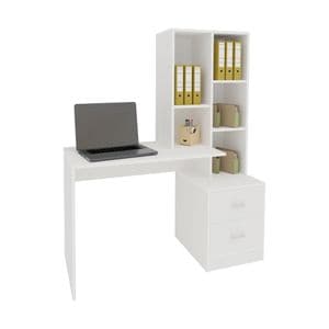Birou haaus Kobe, 2 Sertare, 3 Rafturi, Alb, 117 x 50 x 143 cm