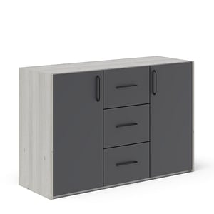 Comoda haaus Malmo, 3 Sertare, 2 Usi, Stejar Alb/Antracit, 120 x 42 x 80 cm