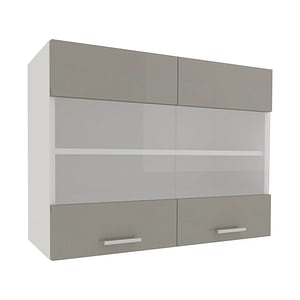 Corp Superior haaus Karo, 2 Usi, cu sticla, Gri Lucios/Alb, MDF, 80 x 30 x 60 cm