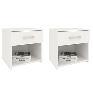 Set 2 Noptiere haaus Remi, 1 Sertar, Alb, 40 x 35 x 40 cm