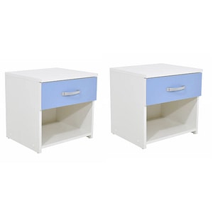 Set 2 Noptiere haaus Leco, 1 Sertar, Alb/Bleu, 40 x 35 x 40 cm