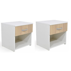 Set 2 Noptiere haaus Leco, 1 Sertar, Alb/Ulm, 40 x 35 x 40 cm