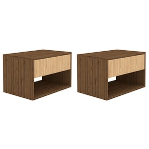 Set 2 Noptiere haaus Pedro, 1 Sertar, Stejar Bronz/Lemn Natural, 53 x 35 x 33 cm