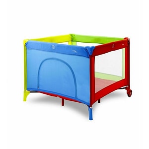 Tarc de joaca Asalvo, Pliabil, Cu roti, Cu intrare laterala cu fermoar, 93x93 cm, Rezistent la apa, Include geanta de transport, Multicolor