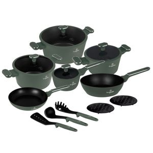 Set oale si tigai BH 8208, 15 piese, verde mat