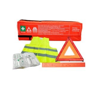 Kit trusa medicala Mega Drive, in conformitate cu DIN 13164, vesta reflectorizanta EN ISO 20471:2013 si triunghi reflectorizant omologat + borseta