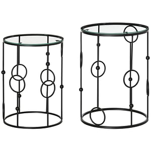 Set 2 mese de cafea HomCom, 41 x 57Acm, Metal/Sticla securizata, Negru