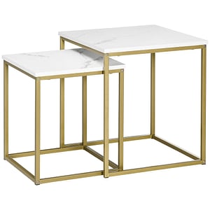Set 2 mese cafea HomCom, 45 x 45 x 45 x 50 cm, PAL/Otel, Auriu/Alb