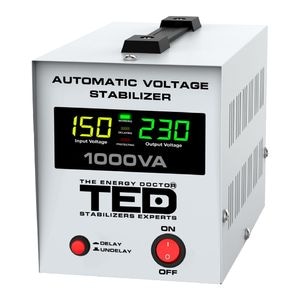 Stabilizator retea automat TED Electric, 1000VA, 600W, cu Ecran LCD si Sinusoidala Pura, cu 2 Iesiri Schuko