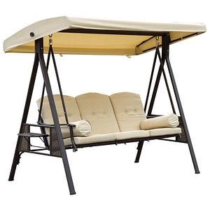 Balansoar de gradina 3 locuri parasolar reglabil Outsunny, 260x124.5x180 cm, Metal/Poliester, Bej