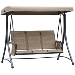 Leagan balansoar cu baldachin 3 locuri Outsunny, 196x128x172 cm, Metal/Poliester, Maro
