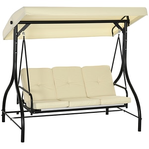 Balansoar de gradina 3 locuri Outsunny, 195x117x175 cm, Metal, Bej si Negru