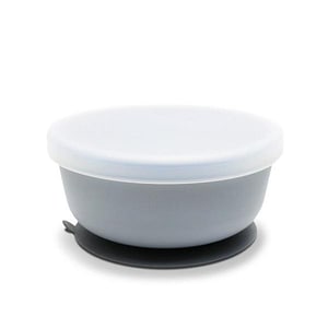 Bol de hranire cu capac Lorelli, din silicon natural, cu ventuza, 6 luni+, Grey