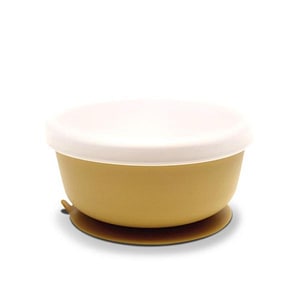 Bol de hranire cu capac Lorelli, din silicon natural, cu ventuza, 6 luni+, Yellow