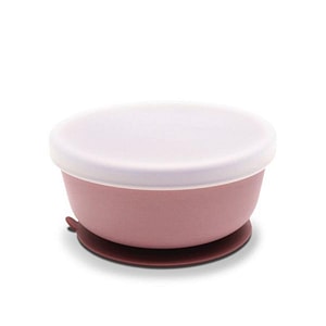Bol de hranire cu capac Lorelli, din silicon natural, cu ventuza, 6 luni+, Pink