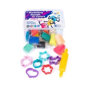 Set plastelina Genio Kids 12 culori si 7 accesorii, 650 gr