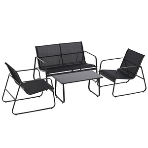 Set masa banca si 2 scaune de gradina Outsunny, 83x44.5x41 cm, Metal si Textile, Neagra
