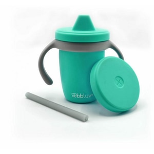 Canuta Bbluv Kup, 4 in 1 cu pai, manere si capac, Silicon, Fara BPA, 240 ml, Aqua