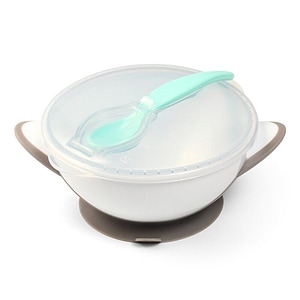 Castron cu ventuza si lingurita BabyOno, Fara BPA, 300 ml, 6 luni+, Gri
