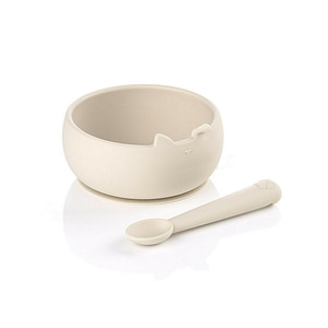 Set de masa Jane, Din silicon, 2 piese, Cu bol si lingurita, BPA Free, Sand