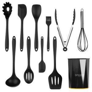 Set Ustensile Bucatarie Onuvio, 11 Piese, Luxury Silicon Alimentar, Suport Blat, Antiaderente, Termorezistente, Certificate Institutul Bioresurse Alimentare, Negru