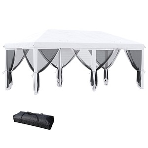 Foisor de gradina cu 6 perdele plasa de tantari Outsunny, 585x295x270cm, Otel, Alb Crem
